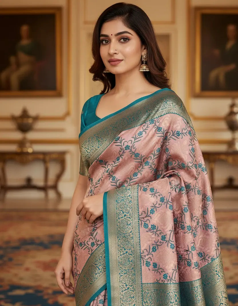 Baby Rose Designer Saree | Premium Silk Blend with Blouse PEHRAAVA