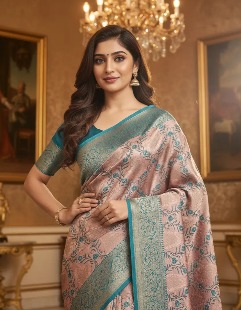 Baby Rose Designer Saree | Premium Silk Blend with Blouse PEHRAAVA