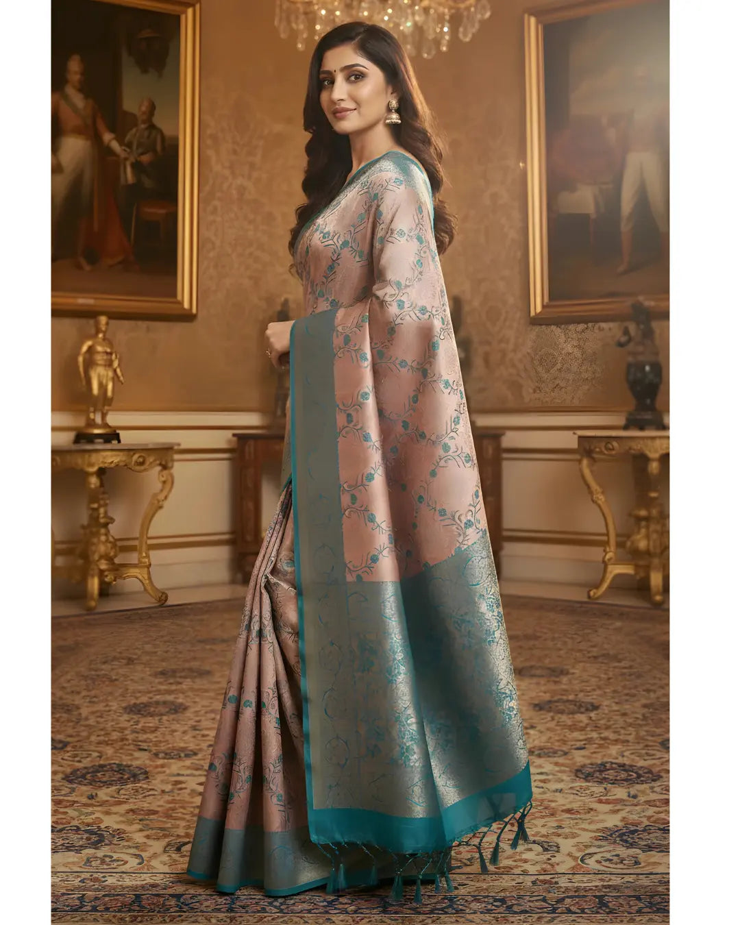 Baby Rose Designer Saree | Premium Silk Blend with Blouse PEHRAAVA