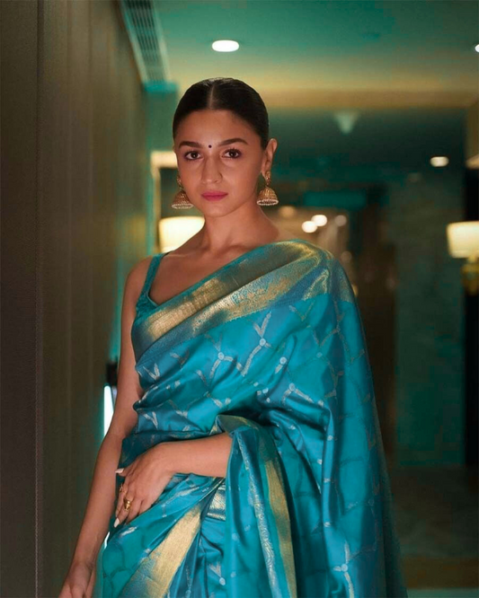 Alia Bhatt Inspired Premium Designer Silk Saree in Teal