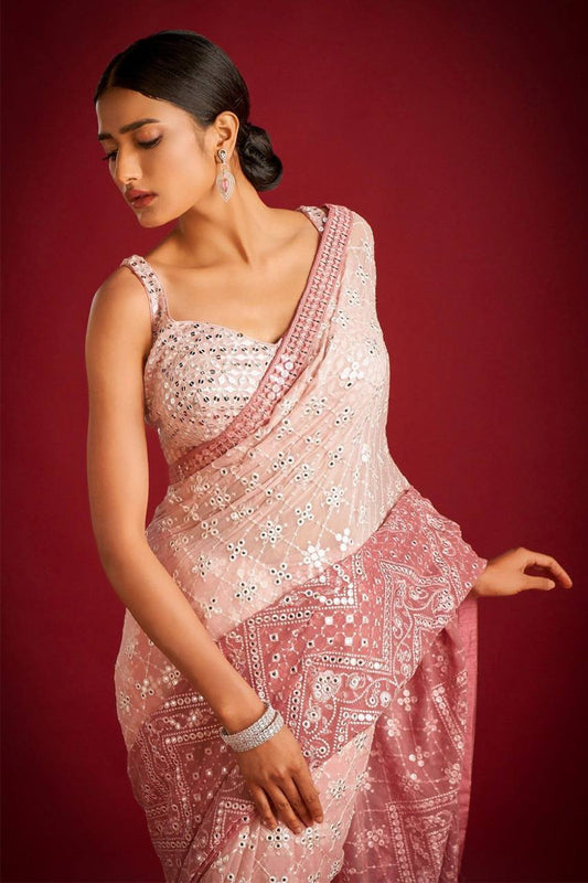 Blush Pink Georgette Saree with Heavy Silver Sequins