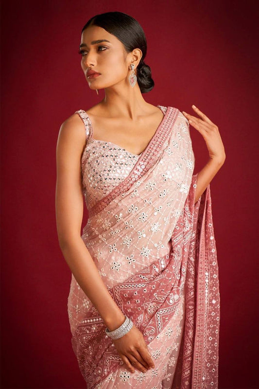 Blush Pink Georgette Saree with Heavy Silver Sequins